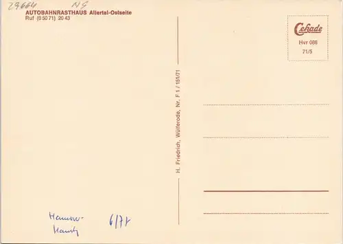 Egenhausen über Walsrode AUTOBAHNRASTHAUS Allertal-Ostseite 1971