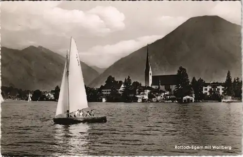 Ansichtskarte Egern-Rottach-Egern Segelboot vor der Stadt 1956