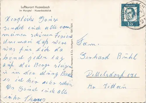 Ansichtskarte Baiersbronn OT Huzenbach im Murgtal - Huzenbachblick 1960