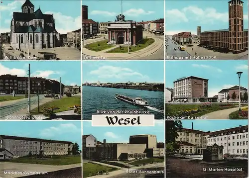Wesel Mehrbild-AK u.a. Bahnhof-Vorplatz, Kaiserhof, Hospital uvm. 1968