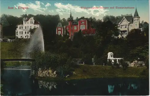 Aue (Erzgebirge) Königin-Carola-Anlagen und Bismarckstraße 1913