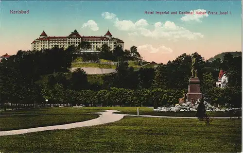 Karlsbad Karlovy Vary Hotel Imperial und Denkmal Kaiser Franz Josef I. 1913