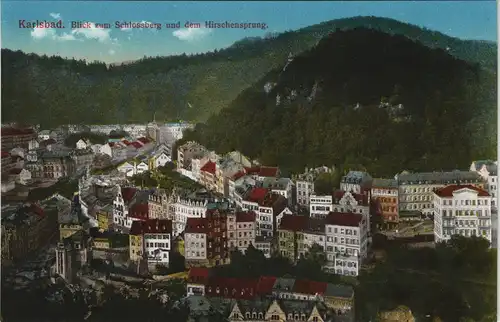 Karlsbad Karlovy Vary Blick zum Schlossberg unde dem Hirschensprung 1913