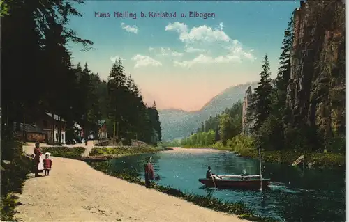 Ansichtskarte Karlsbad Hans Heiling, Ruderboot und Kinder 1913