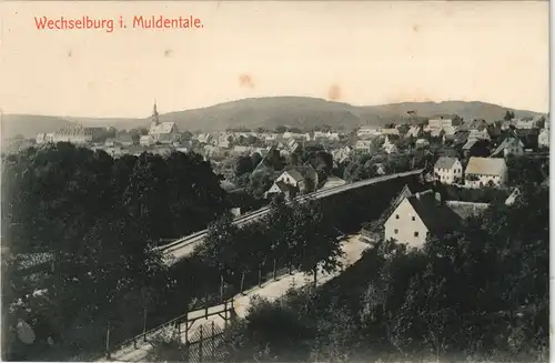 Ansichtskarte Wechselburg Panorama-Ansichten mitt Bahndamm 1913