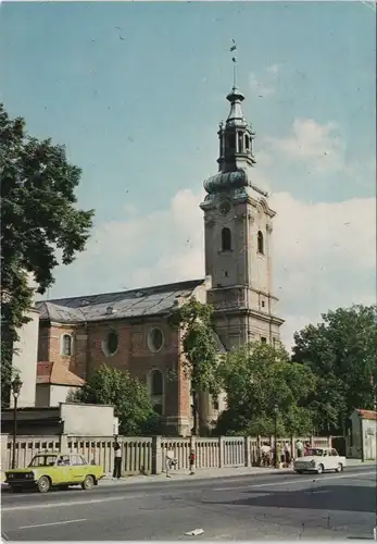 Lissa Leszno Miasto epoki Odrodzenia założone, Autos ua. Trabant vor Kirche 1977