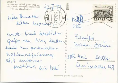 Postcard Lissa Leszno Barokowy ratusz, Rathaus 1977