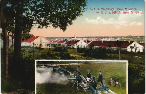 Postcard Milowitz Milovice nad Labem 2 Bild K.u.K. Militärlager 1913