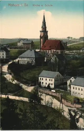 Ansichtskarte Mohorn-Wilsdruff Straßenpartie und Schule 1914