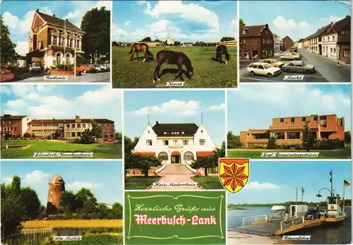Ansichtskarte Meerbusch Lank Krankenhaus, alte Mühle, Rheinfähre 1986
