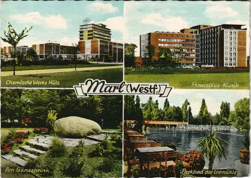 Ansichtskarte Marl (Westfalen) Chemische Werke, Klinik, Parkbad 1968