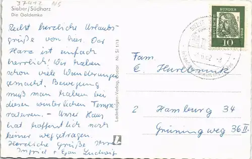 Ansichtskarte Sieber (Herzberg am Harz) Die Goldemke 1962