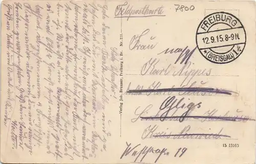 Ansichtskarte Freiburg im Breisgau Stadtgarten - Blick nach Datler 1915