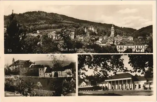 Ansichtskarte Baden-Baden 3 Bild: Stadt, Neues Schloß, Kurhaus 1955