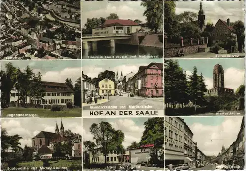 Hof (Saale) Bismarkturm,Michaliskirche, Lorenzkirche, Bahnhofsplatz 1954 #