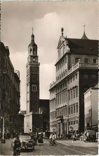 Ansichtskarte Augsburg Rathaus und Perlach, Auto Verkehr 1956
