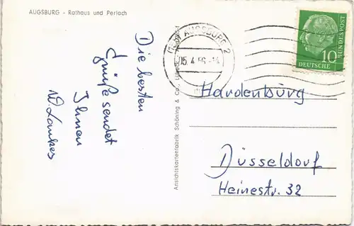 Ansichtskarte Augsburg Rathaus und Perlach, Auto Verkehr 1956