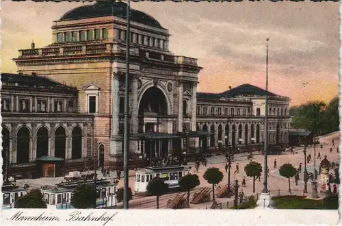 Ansichtskarte Mannheim Hauptbahnhof - Straßenbahn 1929