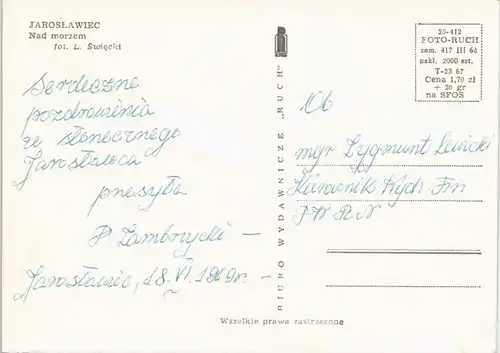 Postcard Polen Polska JAROSŁAWIEC Nad morzem 1967