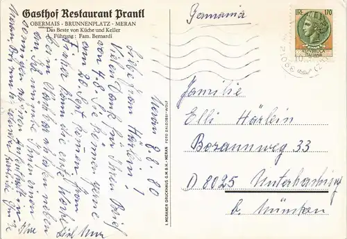 Obermais-Meran Maia Alta Merano Gasthof Restaurant Prantl Gastraum 1980