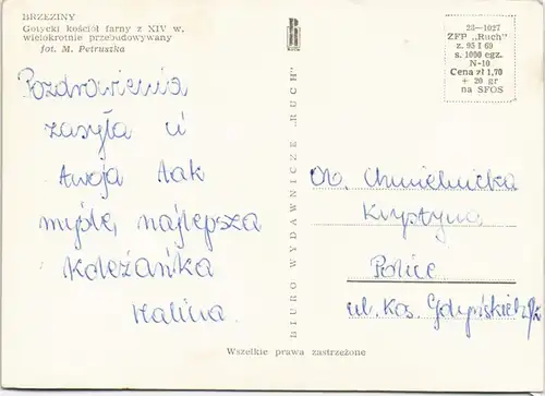Postcard Brzeziny Gotycki kościół farny z XIV w. Ortsansicht 1969