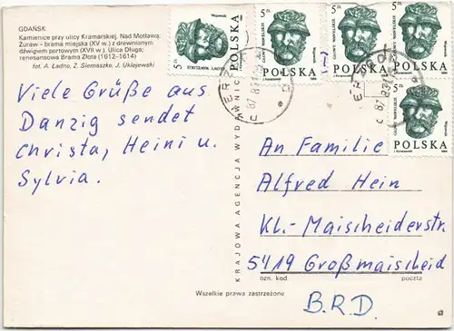 Postcard Danzig Gdańsk/Gduńsk Mehrbild-AK mit Stadtteilansichten 1987