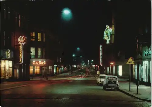 Gleiwitz Gliwice Ulica Zwycięstwa, Strassen Ansicht bei Nacht Beleuchtung 1969