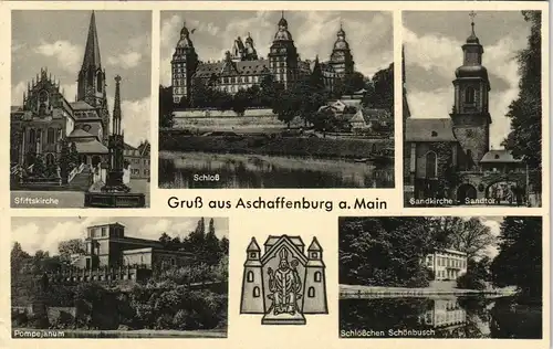 Aschaffenburg Mehrbild-AK mit Kirche, Schloss, Schönbusch uvm. 1957