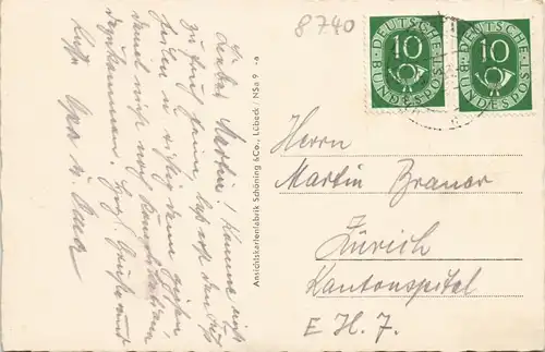 Ansichtskarte Bad Neustadt a.d. Saale Partie am Hohn-Tor Turm 1955