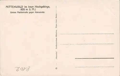 Ansichtskarte Mittenwald Untere Marktstraße mit Karwendel Gebirge 1920