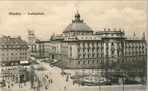 Ansichtskarte München Justizpalast mit Vorplatz, Innenstadt Ansicht 1910