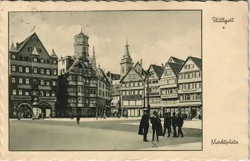 Ansichtskarte Stuttgart Marktplatz - Littfaßsäule Männer 1938