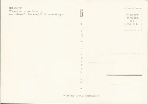 Postcard Krakau Kraków Wawel – wieże katedry Stadtteilansicht 1970