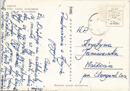 Postcard Polen Polska KRZYŻ Ulica Adama Mickiewicza 1970