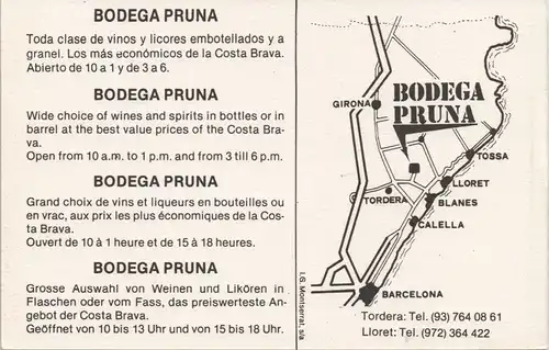 Spanien (Allgemein & Unsortiert) GIRONA Region, Mehrbild-AK BODEGA PRUNA 1970
