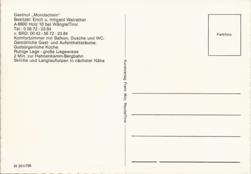 Ansichtskarte Wängle Gasthof Mondschein Holz 10 bei Wängle/Tirol 1970