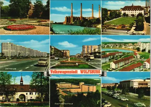 Ansichtskarte Wolfsburg Stadtteilansichten ua. VW-Werk, Detmerode, uvm. 1974