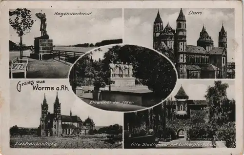 Ansichtskarte Worms Mehrbild-AK ua. Hagen-Denkmal, Kirche, Dom 1930