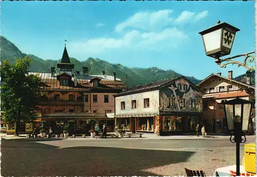 Ansichtskarte Oberammergau Straßen Partie mit Geschäft 1970