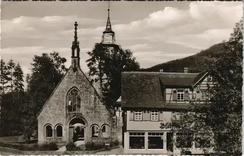 Ansichtskarte Bad Herrenalb Paradies - Kirche und Geschäft 1961
