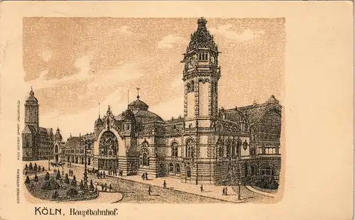 Ansichtskarte Köln Hauptbahnhof, Künstlerkarte Feldpost geprüft 1917