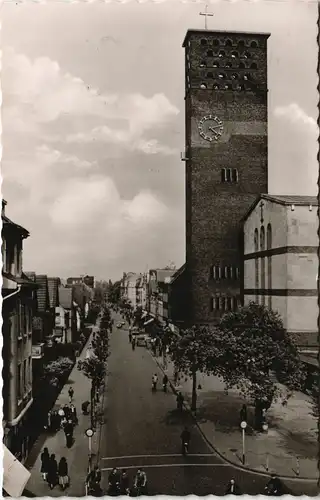 Ansichtskarte Wiesdorf-Leverkusen Hauptstraße - kat. Kirche 1954