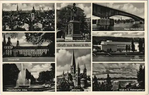 Ansichtskarte Bonn MB: Total, Uni, Bundeshaus 1954