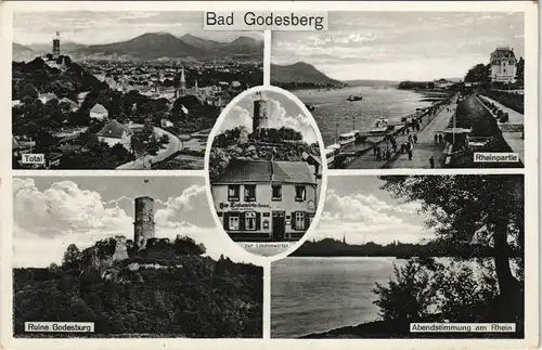Ansichtskarte Bad Godesberg-Bonn Totale, Rheinpartie, Abendstimmung 1937