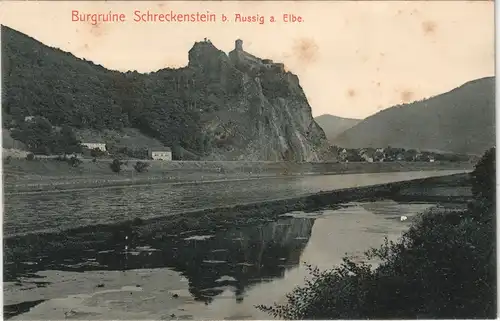 Schreckenstein (Elbe)-Aussig Střekov (Laben) Ústí nad Labem  Elbe und Burg 1913