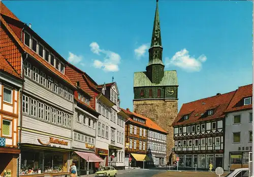 Osterode (Harz) Kornmarkt und Marktkirche, Strassen Ansicht 1970