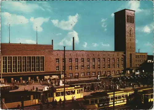 Ansichtskarte Düsseldorf Hauptbahnhof, Straßenbahn 1958