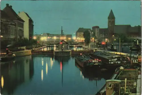Ansichtskarte Berlin Mühlendammschleuse bei Nacht 1968