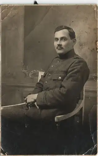 Militär Kriegsfoto 1. WK Soldat Porträt-Foto (aus Frankreich) 1918 Privatfoto