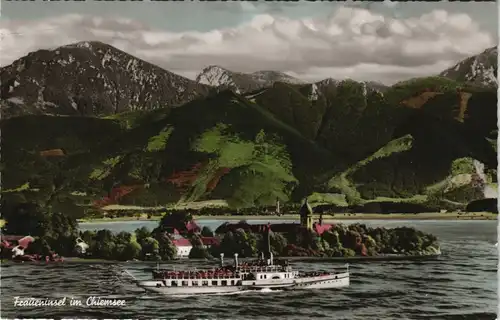 Ansichtskarte Chiemsee Fraueninsel - Chiemsee mit Fahrgastschiff 1960